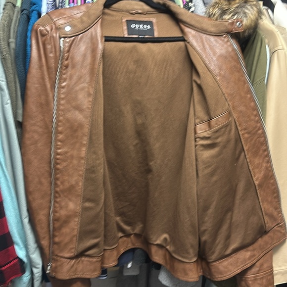 Guess Coat Men’s XL Brown with Silver Zippers. Knit at arms. - Picture 9 of 12